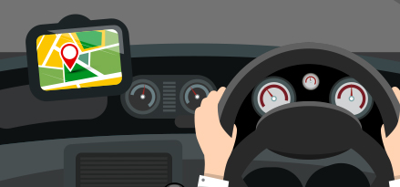 GPS-навігатор і кермо з приладовою панеллю